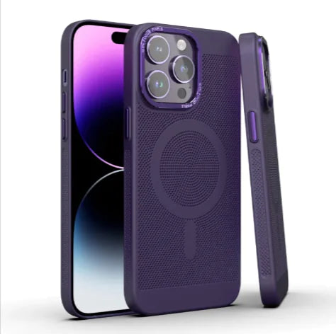 Grid-Pattern Magnetic Heat Dissipation Phone Case – Dark Purple