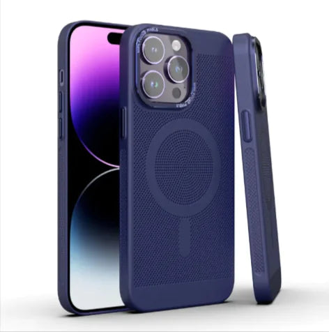 Grid-Pattern Magnetic Heat Dissipation Phone Case – Dark Purple